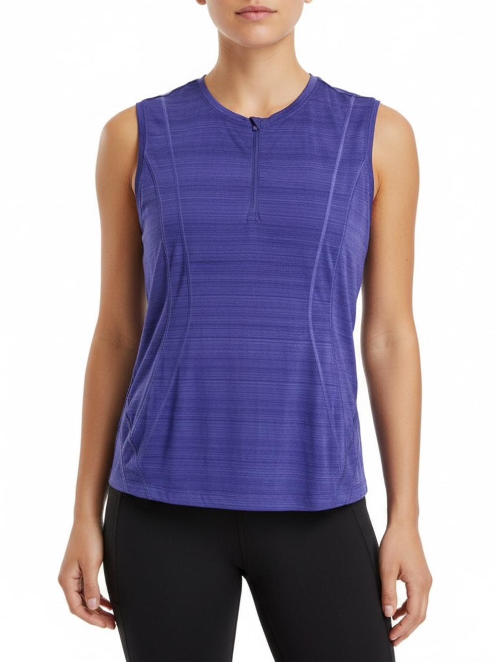 Athleta Striped Heathered Purple Zip-Front Performance Tank